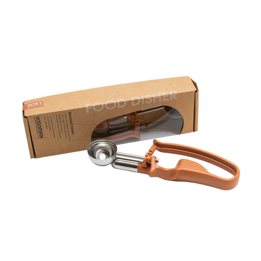 # 50 Brown (Bowl Capacity 0.65 oz.) Commercial Stainless Food Disher Scoop, Falafel Scoop, Portion Control Tool for Sauce, Gravy, Ice Cream, and Cookie Dough