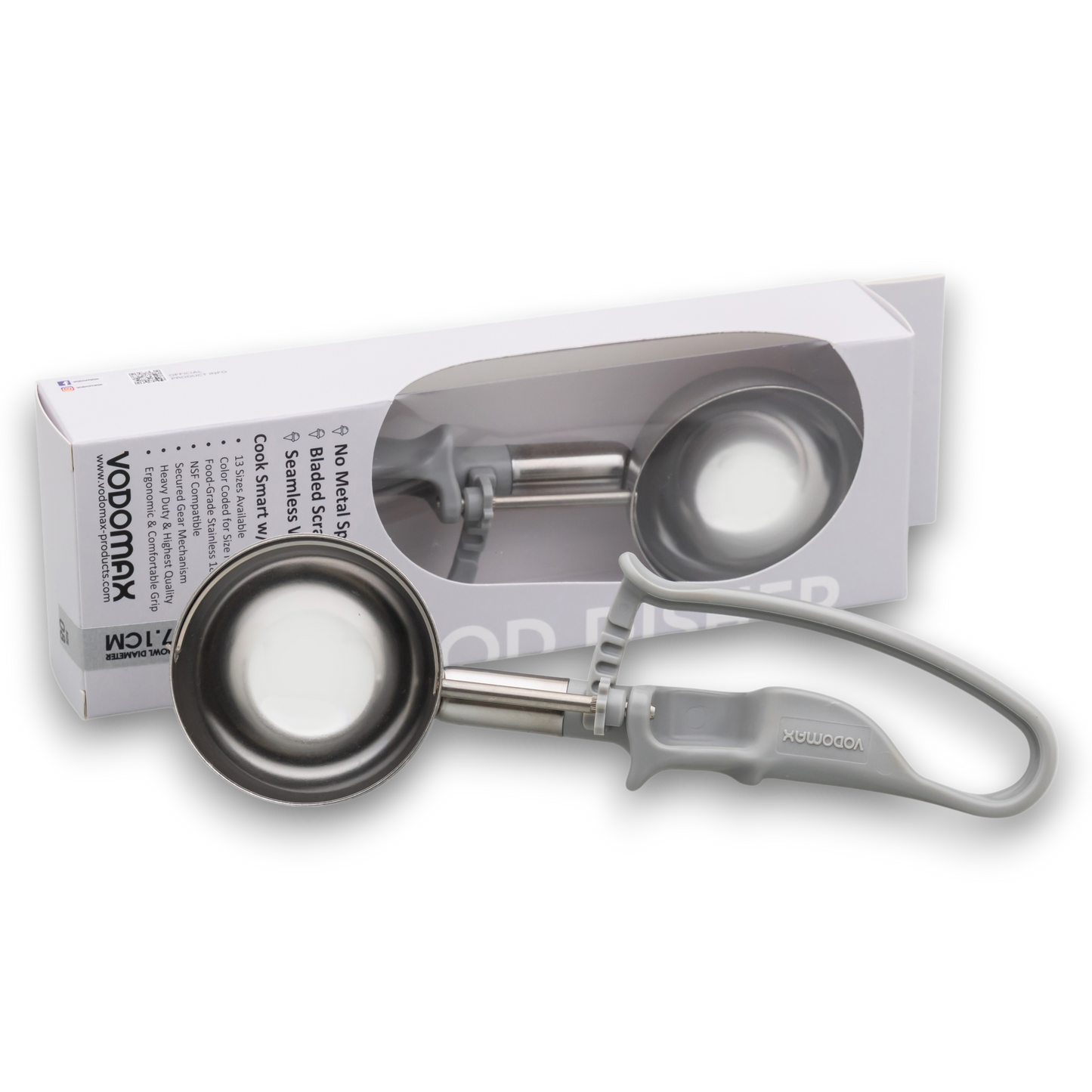 # 08 Grey (Bowl Capacity 3.64 oz.) Professional Stainless Food Disher Scoop, Portion Control Tool for Mashed Potato, Rice, Baked Beans, Salad, or soufflé
