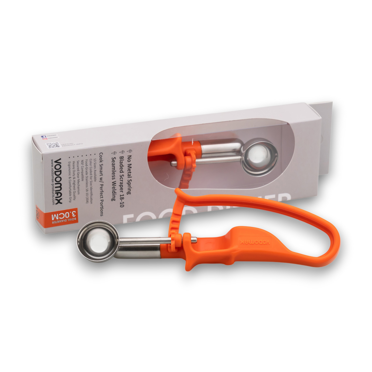 #100 Orange (Bowl Capacity 0.32 oz.) Durable Stainless Food Disher Scoop, Portion Control Tool for Fruit Ball, Meat Ball, Cream Cheese, Protein Ball