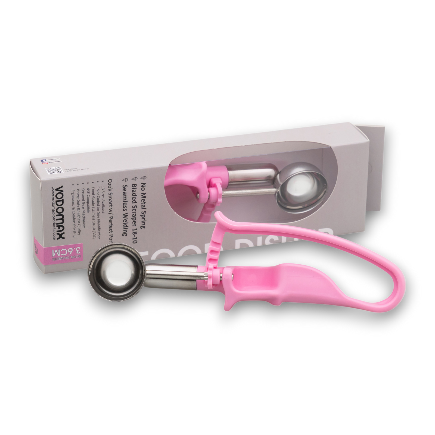 # 60 Pink (Bowl Capacity 0.53 oz.) Commercial Stainless Food Disher Scoop, Falafel Scoop, Portion Control Tool for Fruit Ball, Meat Ball, Cream Cheese, Protein Ball